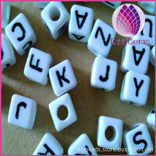 12mm cube white and black acrylic alphabet beads